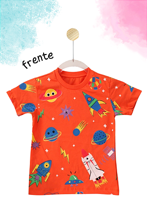 Camiseta Infantil Masculina Meia Manga Espaço