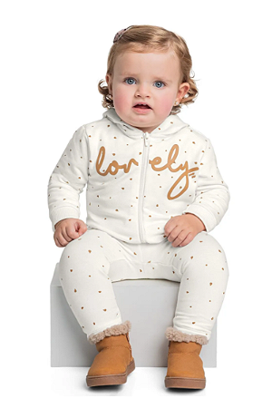 Conjunto Jaqueta e Legging Flanelados Para Bebê Menina