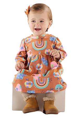 Vestido Bebê Manga Longa em Malha Peluciada Comfy