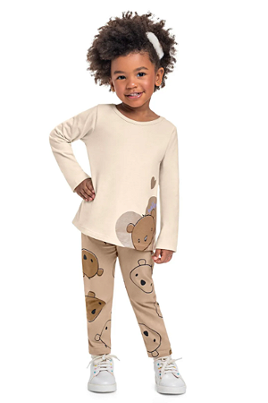 Conjunto Infantil Feminino Blusa e Legging Ursinho Bee loop