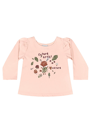 Blusa Infantil Feminina Manga Longa em Meia Malha Rosa Quimby