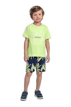 Conjunto de Folhas com Camiseta e Bermuda para Menino (Verde) Bee Loop
