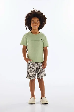 Conjunto Infantil Camiseta Flamê e Bermuda (Verde) Quimby