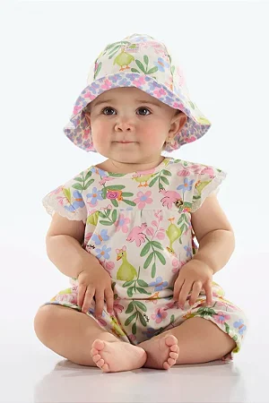 Macaquinho Floral em Suedine para Bebê Menina (Off White) Up Baby