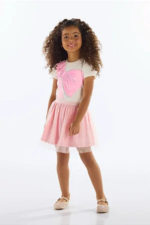 Conjunto Infantil com Blusa e Saia com Tule (Off White) Quimby