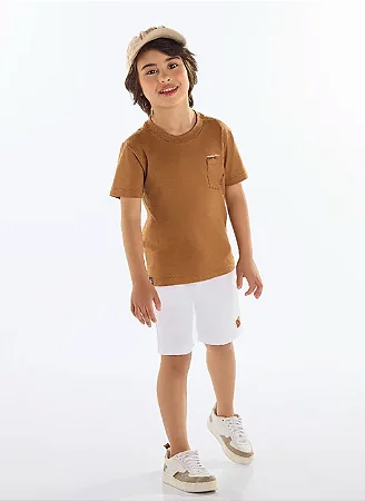 Camiseta Infantil Masculina em Meia Malha (Marrom)