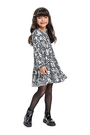 Vestido Infantil Manga Longa Gatinhos Bee Loop