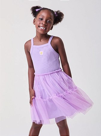 Vestido Infantil com Tule Lilás Lavanda