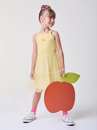 Vestido Infantil com Tule Amarelo