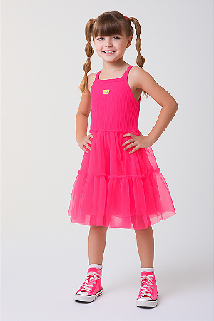 Vestido Infantil com Tule Pink
