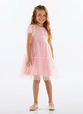 Vestido Infantil Tule Rosa Quimby