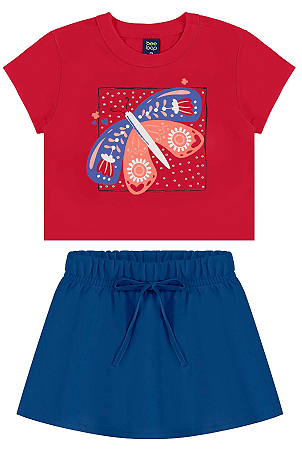 Conjunto Infantil com Cropped e Short Saia para Menina (Vermelho) Bee Loop