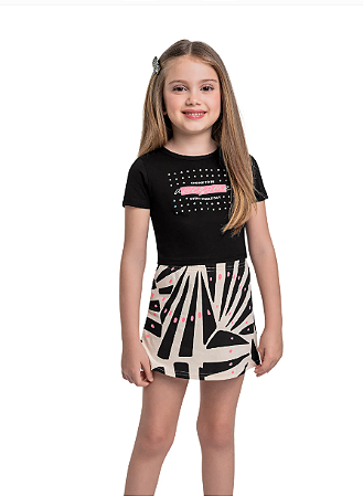 Conjunto Infantil Feminino Blusa Meia Manga e Short Saia