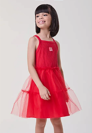 Vestido Infantil Vermelho com Tule Bimbi