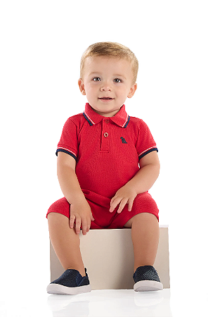 Macaquinho Polo Bebê Menino em Piquet com Elastano Vermelho Quimby