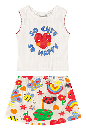 Conjunto para Bebê com Regata e Short-Saia (Off White) Quimby