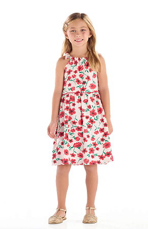 Vestido Infantil Floral com Alça de Laço Quimby