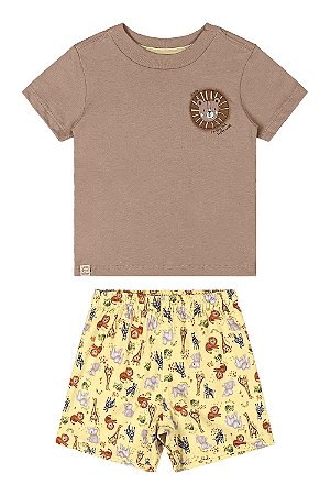 Conjunto para Bebê com Camiseta e Bermuda (Marrom) Quimby