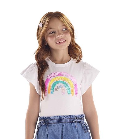 Blusa Infantil Arco-Íris de Manga Babado