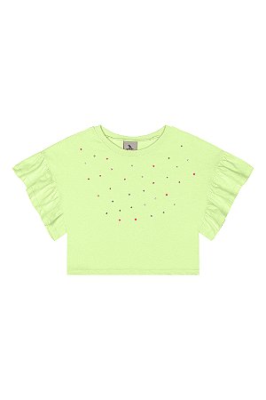 Blusa Infantil Menina Manga Franzida com Strass (Verde Claro)