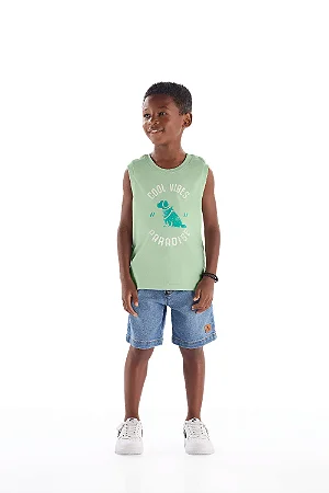 Regata Infantil Masculino em Algodão com Estampa (Verde Claro)