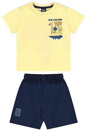 Conjunto de Bichinhos com Camiseta e Bermuda para Menino (Amarelo)