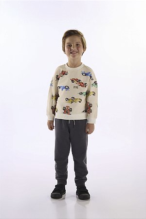 Conjunto Infantil Masculino Carros Com Blusão E Calça (Off White) Up Baby
