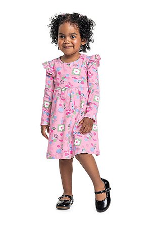 Vestido Infantil Floral em Cotton Rosa Bee Loop