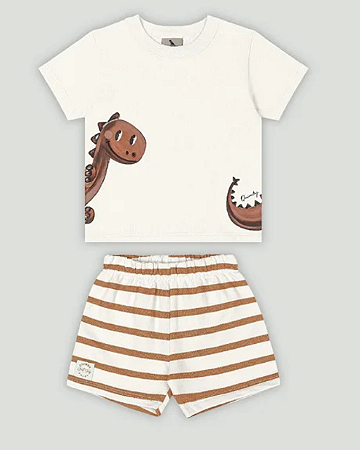 Conjunto Bebê Menino com Camiseta Dino e Bermuda Off White