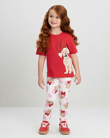 Conjunto Infantil com Blusa e Calça Legging Cachorrinhos Vermelho