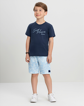 Conjunto Infantil Menino com Camiseta e Bermuda Sublimada Azul Marinho