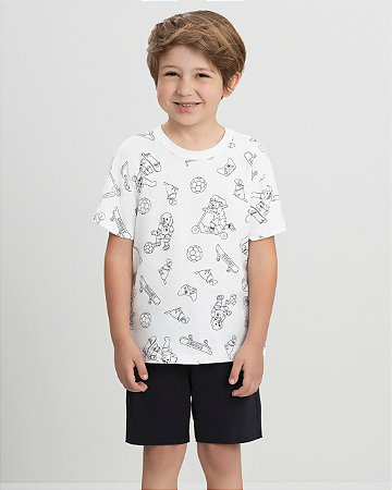 Pijama Infantil Masculino para Colorir Camiseta e Bermuda