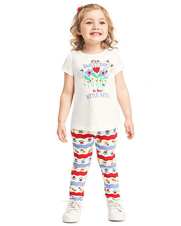 Conjunto Infantil Feminino Blusa e Legging Flores