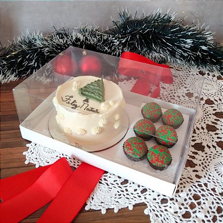 Caixa para mini Bolo + 6 Brigadeiros - Branca - GLPembalagens Caixa para mini Bolo + 6 Brigadeiros - Branca - GLPembalagens