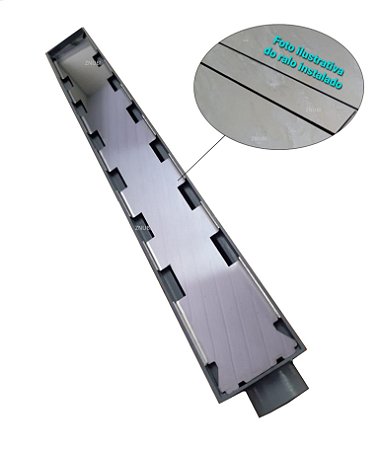 Ralo Para Banheiro Linear 6x50cm Invisível Sifonado Com Coletora Cinza (Cola piso \ Porcelanato)