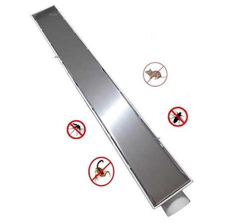 Ralo Linear Sifonado 6x50cm Oculto Anti Insetos Com Grelha Cega Em Aço Inox Polido E Caixa Coletora Sifonada Branca