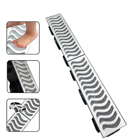 Ralo Linear 14x50cm Anti Insetos Com Caixa Coletora E Grelha Reforçada Em Alumínio Escovado