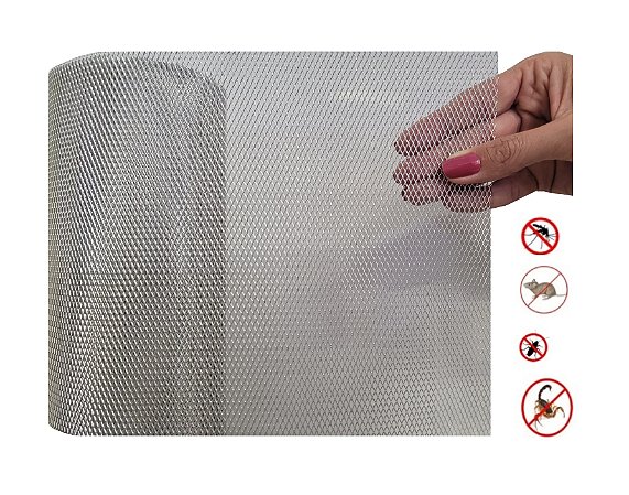 Tela Anti Inseto De Alumínio Expandido Para Ralo 18x50cm, Abertura dos Furos de 1x2mm