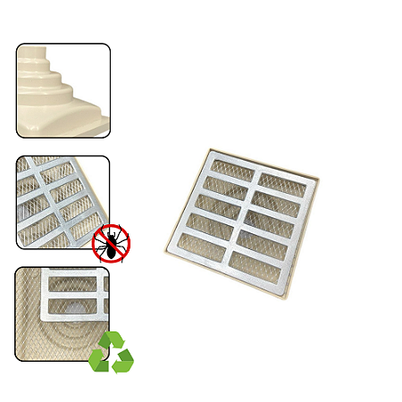 Ralo Anti Odor 15x15 Grelha Reta Aluminio c/Tela + Coletora Sb Bege