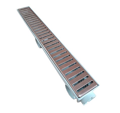 Ralo Linear Sifonado 6x50cm Com Grelha Reforçada Em Aço Inox Com Pintura Eletrostática Na Cor Rose Gold