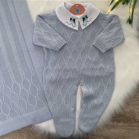 Saída Maternidade Tricô Viena Macacão + Manta - Azul - Baby Mamute - Roupas  para bebês e crianças