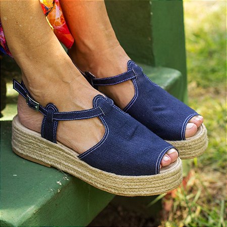 Sandália Flatform Girardis em Blue Jeans