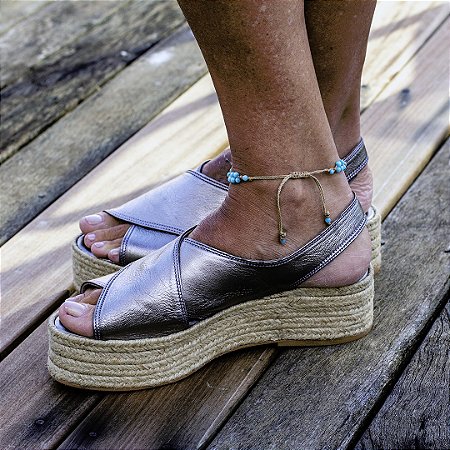 Espadrille Flatform em Couro Prata