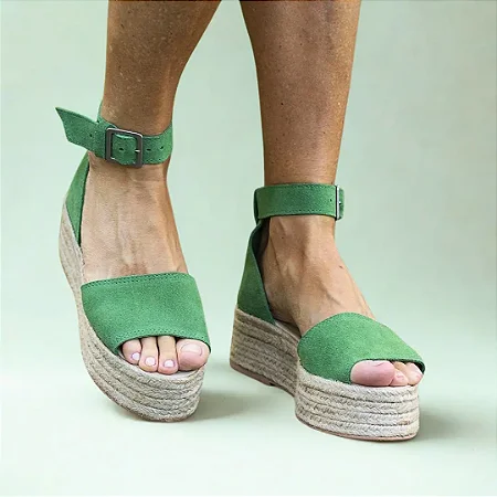 Espadrille Flatform em Couro Camurça verde