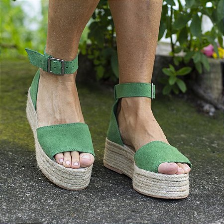 Espadrille Flatform em Couro Camurça verde