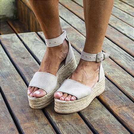 Espadrille Flatform em Couro Camurça Areia