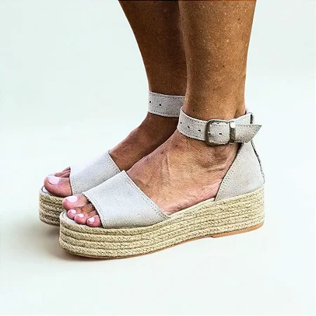 Espadrille Flatform em Couro Camurça Areia