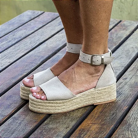 Espadrille Flatform em Couro Camurça Areia