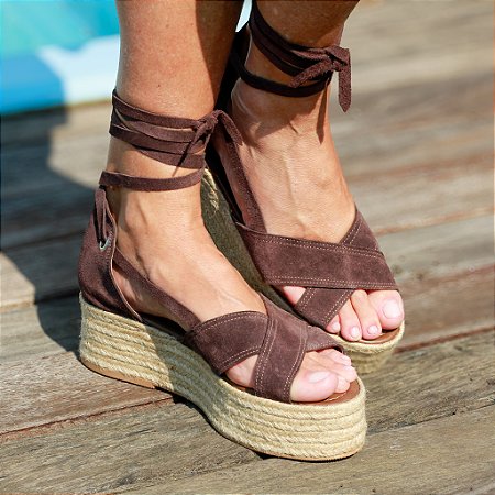 Espadrille Flatform em Couro Camurça Marrom