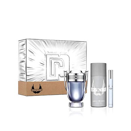 KIT PERFUME PACO RABANNE INVICTUS EDT 100 ML + DESODORANTE SPRAY 150 ML + SPRAY 10ML  MASCULINO